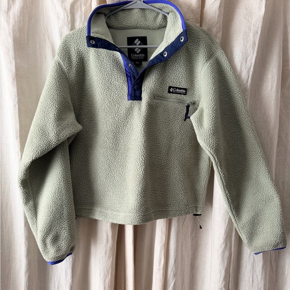 Columbia Olive Fleece Jacket with Navy Trim